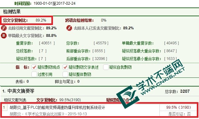 研究生參考學長畢業(yè)論文知網查重結果高